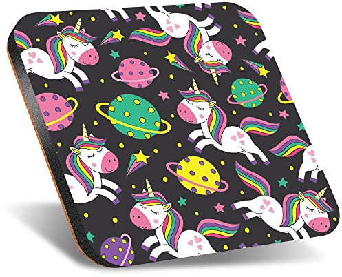 DV DESIGN 1 x Eco Square 12cm Coaster - Happy Space Unicorns Horse Unicorn Drink Cup Mug Glass Table Protection Mat #45294