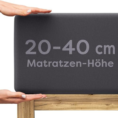 Wolkenfeld Boxspringbett Spannbettlaken 90x200cm bis 100x220cm - bis 40cm Matratzenhöhe - Premium Baumwoll Bettlaken 90x200 I 90x220 I 100x200 I 100x220 für Boxspring- und Wasserbetten - Anthrazit