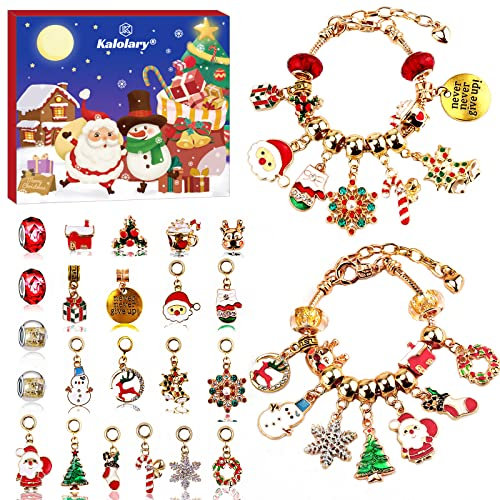 Kalolary Weihnachtsab Adventskalender Mädchen Armbänder machen Kit, 24 Tage Weihnachten Countdown Kalender DIY Charm Brazeletts Kits für Frauen Mädchen