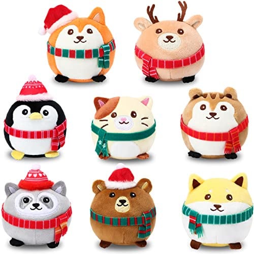 Aoriher 8 Stück Mini Plüschtiere Stofftiere 3,15 Zoll Weihnachten Kuscheltiere Ornamente Große Bunte Waldtier Schlüsselanhänger Deko für Weihnachten Urlaub Partyzubehör