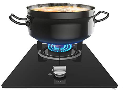 IBOWZ Piano Cottura a Gas Fornello a Gas, bruciatore a Tripla Corona da 4,8 kW, Piano Cottura a Gas in Vetro temperato Nero, per Cucina Domestica da banco/fornello Singolo Incorporato 45x32x15,5 c