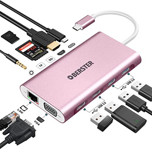 Docking Station USB C con 2 4K HDMI, 11 in 1, Triple Pantalla, VGA, Ethernet, Tipo C PD, 4 Puertos USB, TF/SD, Hub Compatible con Thunderbolt 3 MacBook y Windows