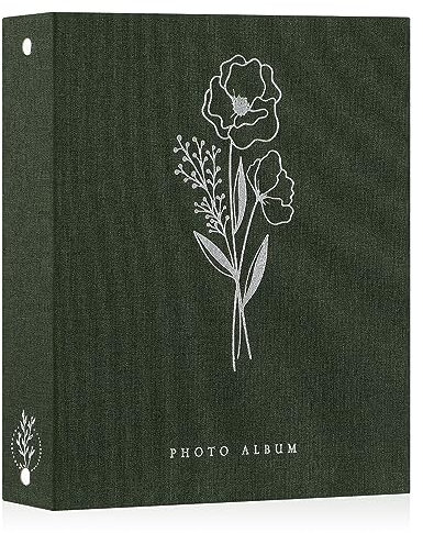 Lanpn Fotoalbum A4 100 Bilder, Klein Leinen Einstecken Einsteckalbum für Hochformat Fotos Bilder Grün