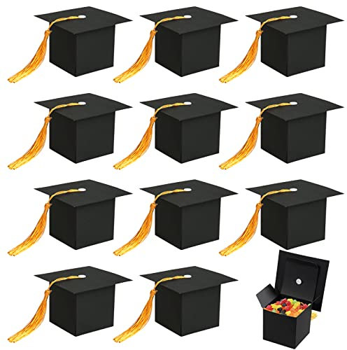JOKILY 24 Stück Bachelor Hut Geschenkbox, Abschluss Deko Schwarz Doktorhut Box, Graduation Hut Geformte Süßigkeitenbox, Bestandene Prüfung Geschenk für Abschlussfeiern Verpacken Süßigkeiten