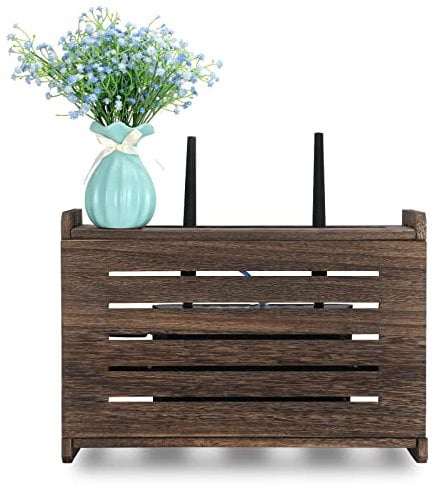 BEARUT Wooden Router Shelf Wall Mount WiFi Router Storage Box Modem Cable Router Cover Organized Power Strip Cable Management Hider Rack Need Assembly 14.9 * 9.8 * 5.4 in (L* H * W)
