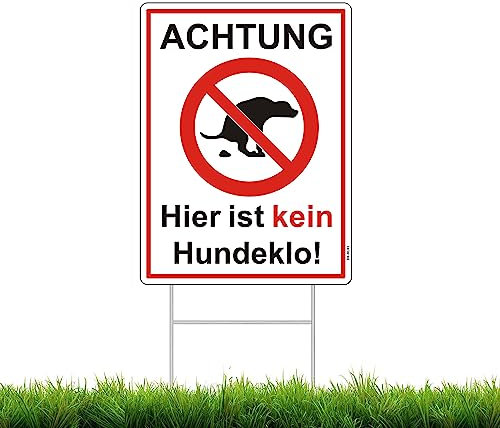 Achtung Hier ist Kein Hundeklo Steckschild 24 x 32 cm, Doppelseitiger Bedrucktes Kein Hundeklo Schild mit Metall Halterung