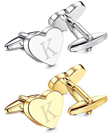 Kakonia 2 Paare Initial K Manschettenknöpfe Set für Männer Personalisierte Einzigartige Herz Alphabet Buchstabe Gold Silber Smoking Hemd Herren Manschettenknöpfe