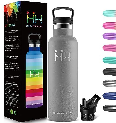 HoneyHolly Vakuum Isolierte Trinkflasche Edelstahl 500ML, BPA Frei Wasserflasche Auslaufsicher Thermosflasche, Thermoskanne kohlensäure geeignet für Schule, Sport, Fahrrad, Fitness, Outdoor