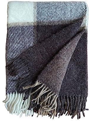 JOWOLLINA WOOLONLY Couverture 100 % laine d'agneau - Plaid à carreaux - Tartan (marron uni, 150 x 205 cm)