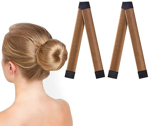URAQT Dutt Maker, 2er Pack Flechthilfe Haare Mädchen Und Damen, Haarstrickwerkzeug Zubehör DIY-Haarstyling für Lange und Kurze Haare,Braun Donut Hair Bun Maker für Kinder Dutt Haar(Hellbraun)