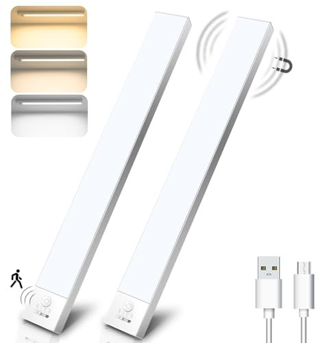OUILA 32CM Under Cabinet Kitchen Lights Dimming, 1500mAh Motion Sensor Night Light 3 Color Temperature Stepless Dimming Type-c Rechargeable Cabinet Lights for Stairs Wardrobe Hallway Kitchen