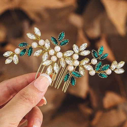 IYOU Kristall Hochzeit Seite Kamm Grün Strass Braut Haarkämme Perle Prom Brautjungfer Braut Haarschmuck für Frauen