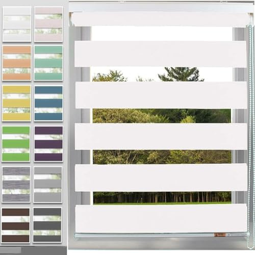 Tenda a rullo 40 x 240 cm Tutte le Parti di Montaggio Incluse, Tenda Giorno Notte con Catenella per Porte e Finestre, Bianco