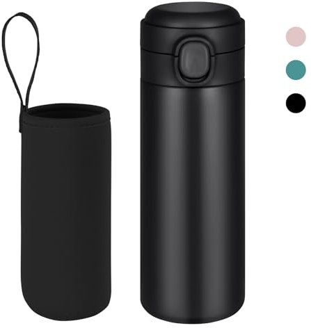 flintronic Gourde Isotherme, 450ML Bouteille Isotherme en Acier Inoxydable, Gourde Inox, Mug Isotherme Etanche, Bouteille D'eau Lsotherme, Bouteille Lsotherme En Acier Lnoxydable, Tasse De Voyage