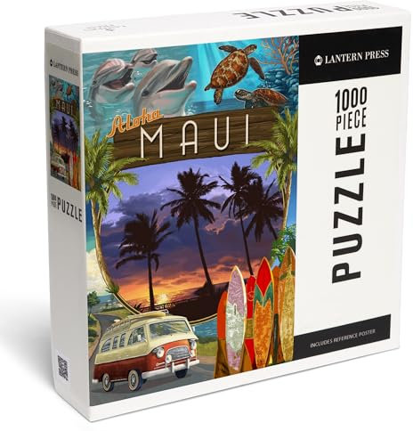 Lantern Press 1000 Piece Jigsaw Puzzle, Maui, Hawaiâ€˜i, Montage with Camper Van