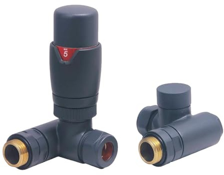 EcoSpa Dual Fuel Round TRV Radiator Valves for Elements - Corner - RAL 7012 (Pair)