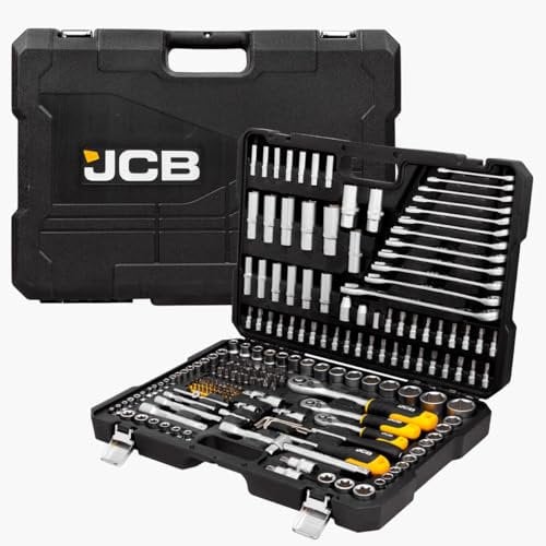 JCB Juego de 216 piezas de llaves de vaso y puntas para automóviles, acero al cromo vanadio