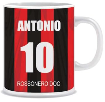 Mocheia SHOP Tazza Mug in ceramica tè, caffè o latte Idea Regalo – Personalizzata con Nome e Numero Milan/Calcio
