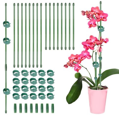 16 Stück Pflanzenstab mit 20 Stück Pflanzenbinder Orchideen Stäbe Pflanzenstütze Blumenstütze Zimmerpflanzen Pflanzenhalter rankhilfe Pflanzen Stabilisieren Stab Pflanzstab blumenhalter