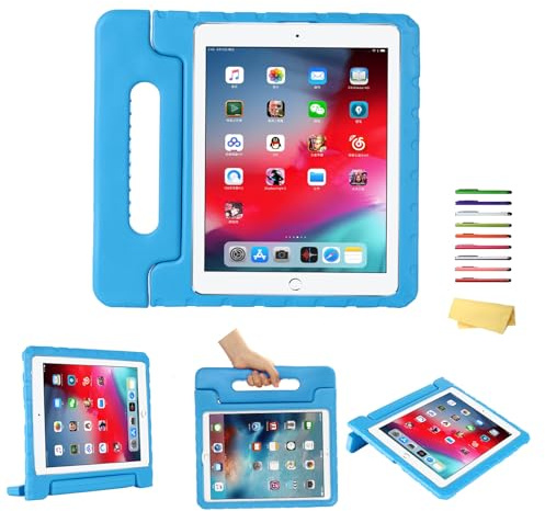 UUCOVERS Kids Case for Apple iPad Pro 12.9 inch 2017/2015 Release (2nd/1st Generation) with Pencil Holder & Rotating Kickstand & Swivel Handle Soft EVA Foam Shockproof Rugged Folio Stand Cover, Blue