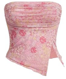 GORGLITTER Top da donna senza spalline Y2k con spalle scoperte floreali Crop Bandeau Top Autunno Party Top con fessura, Colore: rosa., M