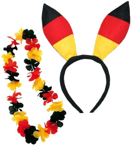Goldschmidt Deutschland Accessoires Set | Bunny-Ohren und Hawaiikette Fanartikel EM WM | schwarz rot gold Fußball Accessoires