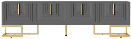 I0I&I0I Meuble TV bas avec porte structurée, meuble TV avec tiroirs, poignées et pieds dorés, 170 cm (gris-noir)