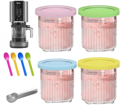 Ninja Creami Behälter für Ninja CREAMi Deluxe Eismaschine NC501 NC500 Ninja Creami Behälter Zubehör 4 Becher mit Deckel und Löffel