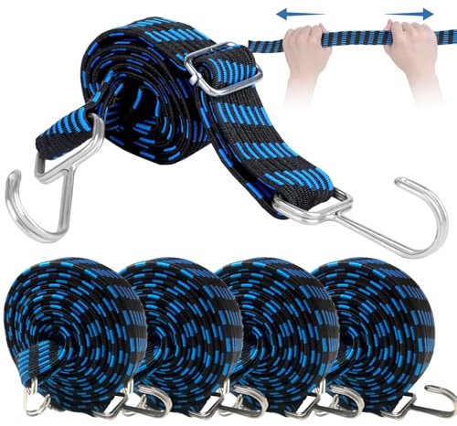 PRZRAO 5 Piezas 200 cm Pulpos Elasticos con Ganchos, Cinchas de Amarre Pequeñas, Gomas Elasticas Pulpo con Gancho, Correas Elasticas Planas, Pulpo Elastico Plano, Ajustable Cuerda Elástica con Ganchos