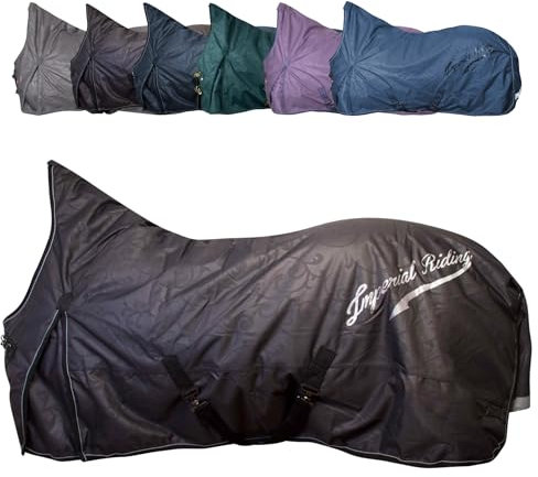 RL24 - Outdoordecke 600D IRHSuper-Dry von Imperial Riding – als Regendecke, Übergangsdecke & Winterdecke – wasserdichte Weidedecke mit Füllung – Pferdedecke in Black – 145cm (200g)