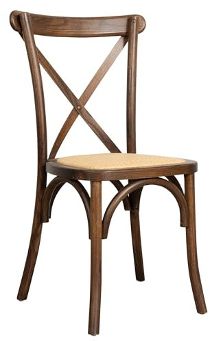 Biscottini Vintage Küchenstuhl aus Eschenholz, L 42 x T 43 x H 88 cm, Esszimmerstühle, Küchenstühle, Esszimmerstühle aus Holz, Sitzfläche aus Rattan, Nussbaum-Finish