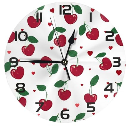 Mexpekil Reloj de pared silencioso negro con hojas de cerezo, 25 cm, redondo, funciona con pilas, moderno, decorativo, para sala de estar, cocina, dormitorio, oficina