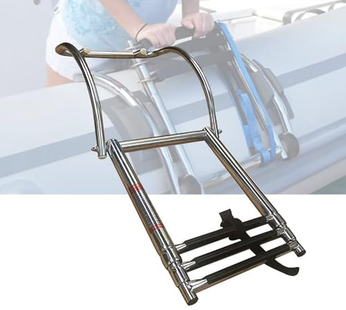 Stainless Steel Telescoping Boat Boarding Ladder - 3 Step Folding Ladder for Rib and Inflatable Boats - Wide Steps for Easy Boarding on Watercraft