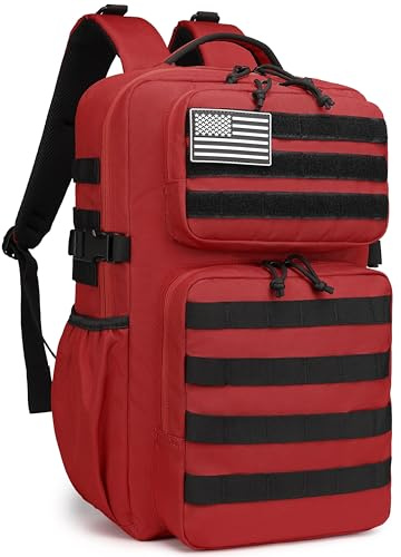 Wotony Taktischer Militär-Rucksack für Herren, wasserdicht, 3 Tage, MOLLE-System, mit Flaschenhalter, rot, 30L