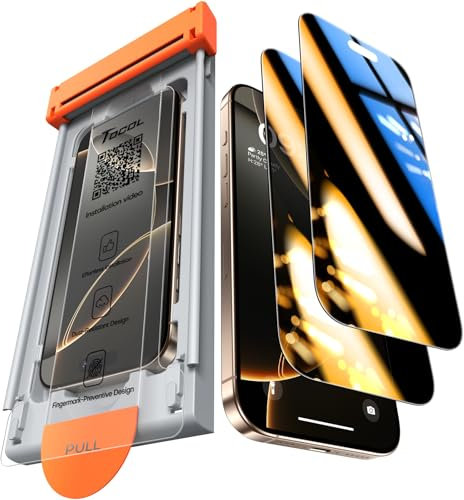 TOCOL 9H+ Glass for iPhone 16 Pro Max Privacy Screen Protector True 25°Anti Spy, Zero Bubble, Auto-Dust Removal, 14FT+ Military Grade Tempered Glass Full Edge Coverage Easy Installation 6.9 2 Pack