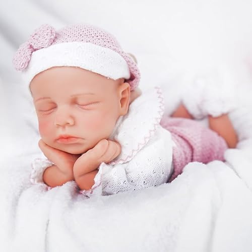 FemmeForm Mädchen 30 cm, Voll Silikon Baby Puppe, Realistische Baby Puppe, Reborn Neugeborene, Nicht Vinyl, Schlafposition, mit Geschenkbox