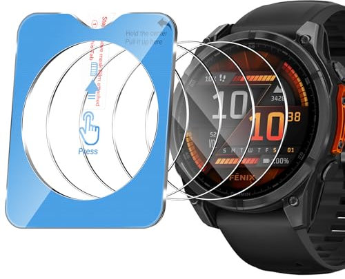 Funrae Pellicola Vetro Temperato per Garmin Fenix 8 Amoled 47mm con Kit di Installazione, [4 Pezzi] Ultra Trasparente Durezza 9H Protezione Schermo Senza Bolle Pellicola Protettiva