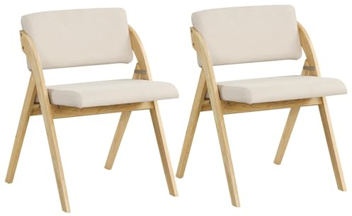 FANTASK Lot de 2 chaises de Salle à Manger Pliantes avec Pieds en Bois d'caoutchouc, siège rembourré et Dossier, pour Salle à Manger, événement de Bureau, Nature