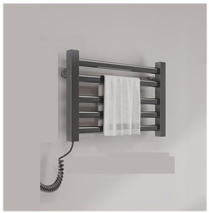 LYMGRZ Porte-Serviettes Chauffant Mural pour Salle de Bain, économie d'énergie, Chauffe-Serviettes en Alliage d'aluminium, Petit séchoir Chauffant 5 Barres, Gris, Prise à Gauche