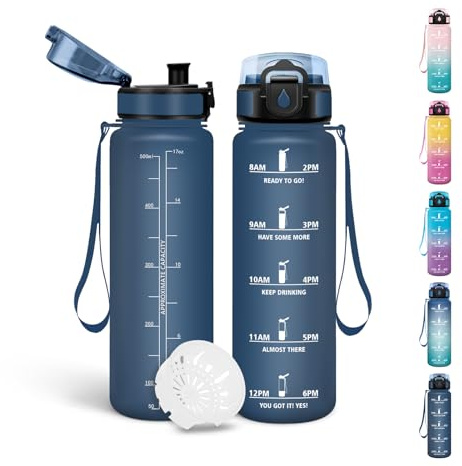 Motswedi Botella agua Niños, 500 ml Sin BPA, Cantimplora Infantil, a Prueba de Fugas, Botella agua para Niños, Reutilizable, Cantimplora para Escuela, Yoga, Gym, Oficina - Azul marino