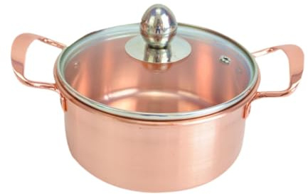 Kupfertopf 16 cm, leicht zu reinigen, Induktionskochtopf zum Kochen, Zuhause, Küche mit Glasdeckel, 16 cm