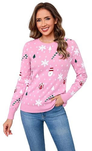 Aottori Pull de Noël Manches Longues Flocon de Neige Imprimé Sweater Tricot Col Rond Unisexe Pulls Noël Drôle Doux Chandail Chaud Christmas Festif Sweat Hauts Décontracté Hiver