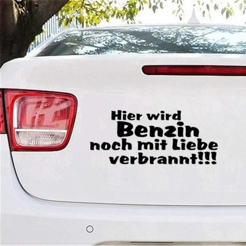 2 Stück Auto Aufkleber – Hier wird Benzin noch mit Liebe verbrannt Aufkleber – Lustiger Spruch Sticker für Auto, Motorrad, Heckscheibe, Tuning Deko(Schwarz)