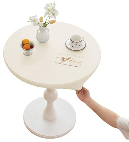 Rund Tischdecke Outdoor PU-Leder Wasserdicht Tischdecken mit elastischem Rand Runden Tischdeckes Öldicht wasserdichte Küchentischabdeckung für Garten Restaurant Küche (Beige, Durchmesser 120CM)