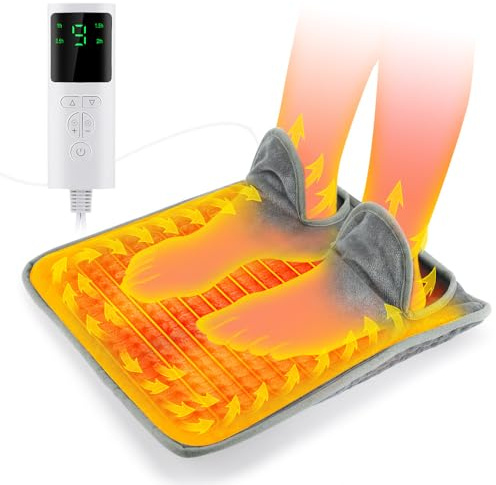 Electric Heated Foot Warmer, Foot Heating Pad with 9 Heating Settings and 4 Timers, Remote Control, Auto Shut Off, Fast Heat-up, Machine Washable, 40×40cm, 1.7m Cable