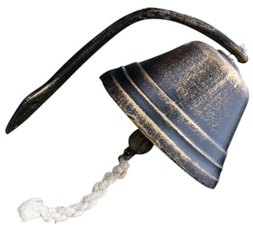 NUOBESTY Retro Small Cast Iron Doorbell with Rope Handle Loud Chime Vintage Style Door Decoration for Coffee Shop Indoor Outdoor Bronze