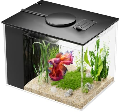 Vehipa Aquarium 3,7 L en Acrylique avec Filtre et éclairage LED, Noir