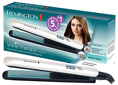 Remington Shine Therapy Haarglätter, 110 mm, 150–230°C, LCD-Display, S8500 | Keramikplatten mit Arganöl und Vitamin E, Sanftes Gleiten für sichtbar mehr Glanz, Digitale Temperatureinstellungen