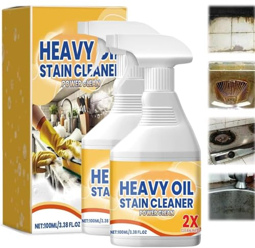 2PCS Kitchen Heavy Oil Cleaner & Degreaser Spray, Powerful Grease Remover for Stove & Range Hood, Fast Acting Foam Cleaner for Stubborn Stains, Multi-Purpose Stain-less Ste-el Cleaner (100ml*2)