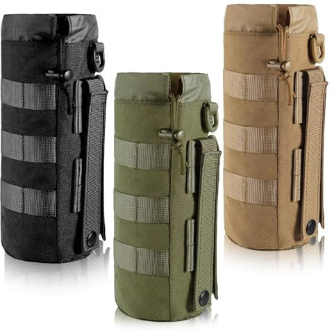 CVASNF 3 Stück Taktisch Flaschenhalter, Nylon Molle Flaschenhalter Tragbarer Taktische Wasserflaschentasch mit Kordelzug und Mesh Unterseite Haltbares für Outdoor-Wandern Jagd Camping